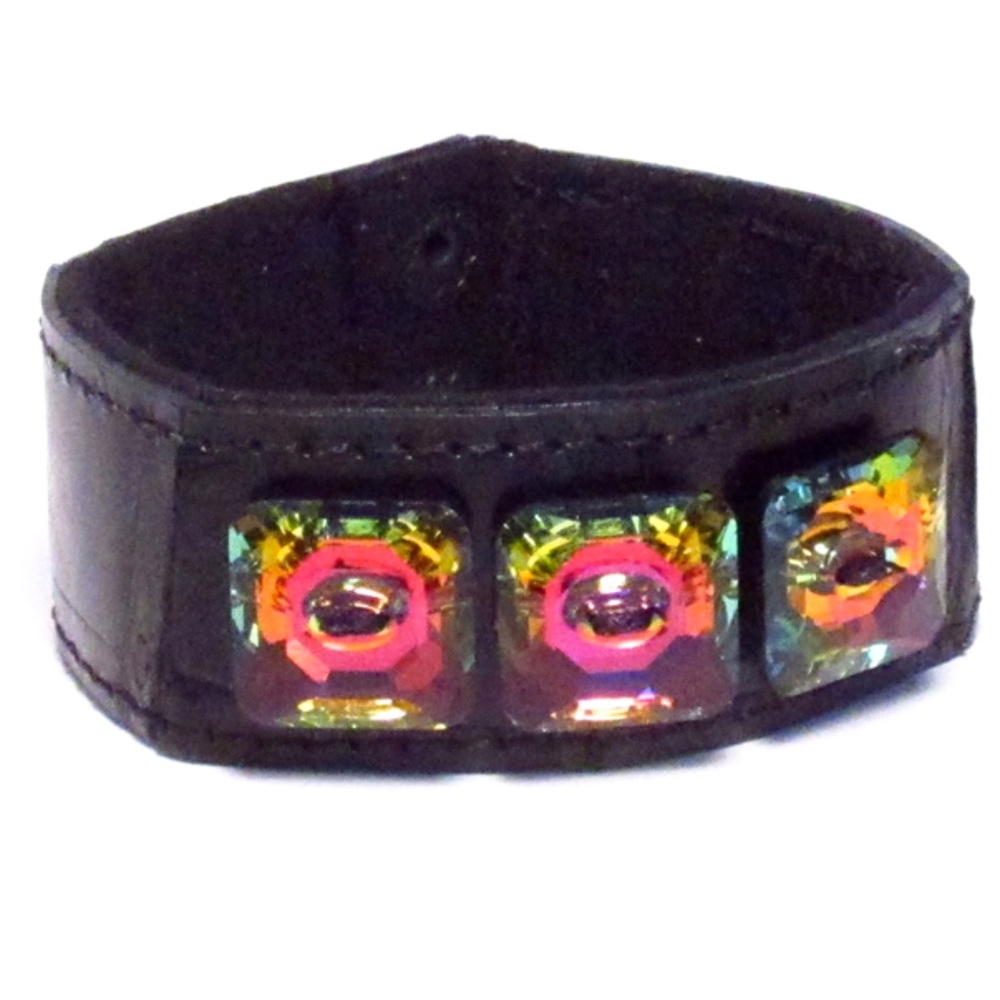Black Leather Bracelet with Swarovski Crystals